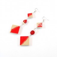 Orecchini Wood Gold and Red