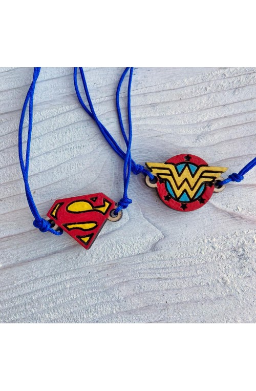 Bracciali di coppia Superman e Wonder Woman di Legno