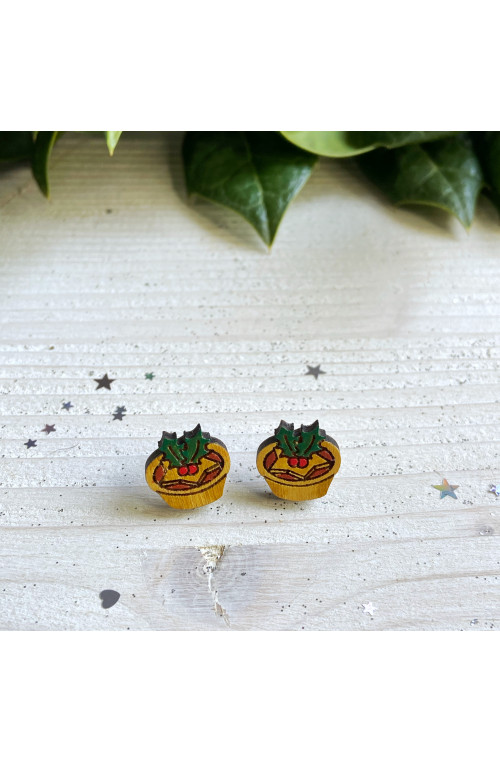 Orecchini Mince Pie di Legno