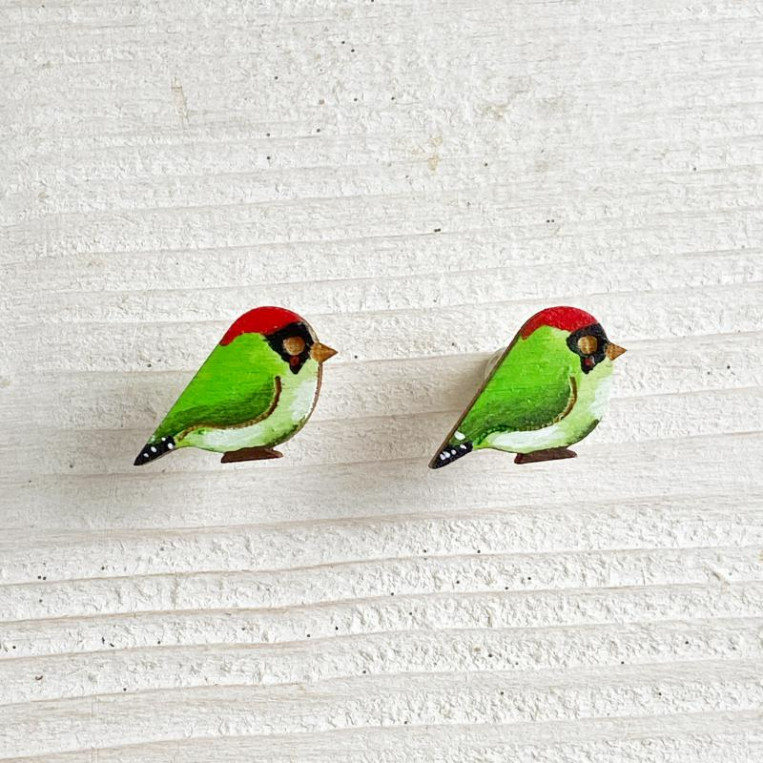 Orecchini Uccellino Picchio Verde di Legno