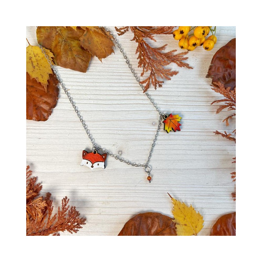 Collana Volpe e Foglia di Legno