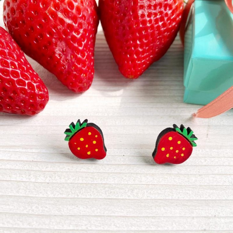 2 Paia Di Orecchini A Fragola – Gioielli Creativi A Tema Frutta – Oro E Rosso