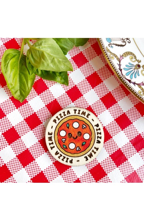 Magnete pizza in legno dipinto a mano – Frase simpatica