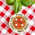 Spilla in legno dipinto a mano con faccina buffa a forma di pizza