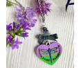 Collana cuore “Dinna Fash Sassenach” con libellula, pietre naturali e tartan scozzese