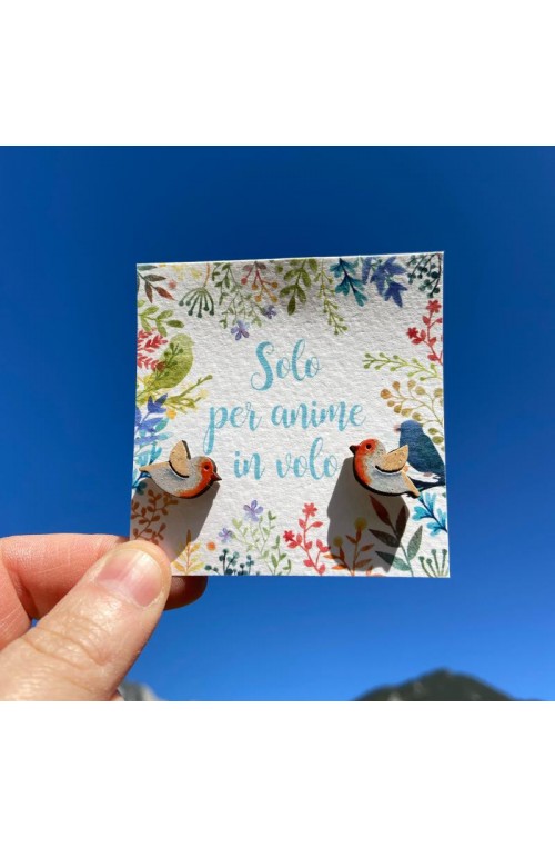 Orecchini Pettirossi in Volo a Lobo Dipinti a Mano in Legno di Betulla