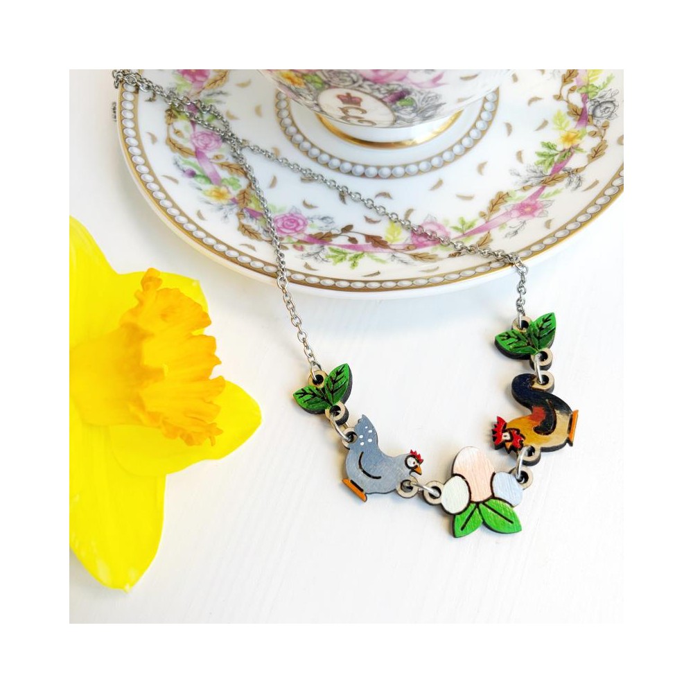 Collana Bouquet Country in Festa con Mini Gallo e Gallina