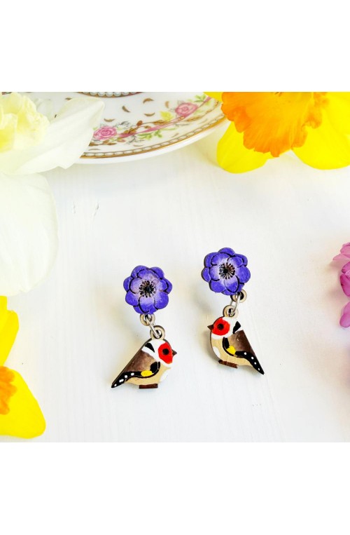 Orecchini Pendenti Ali e Petali: Simboli di Natura – Dipinti a mano con uccellini e fiori